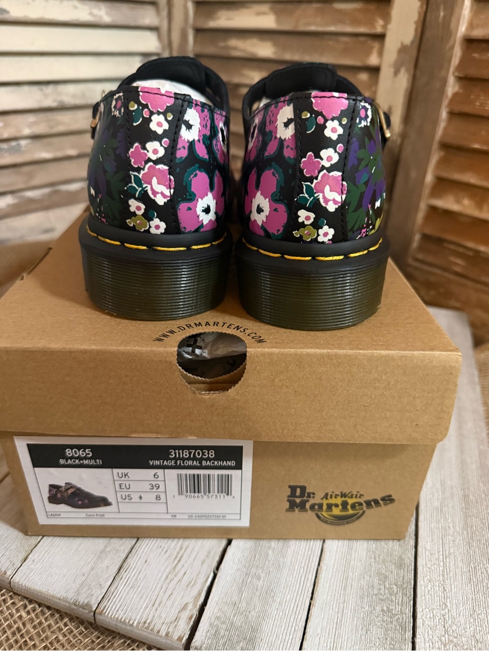Dr. Martens Black Floral Mary Jane Shoes, New in Box - Picture 2 of 6